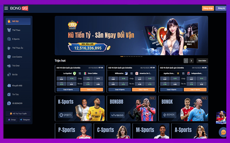 Giao diện website với tông xanh đậm, bố cục truyền thống